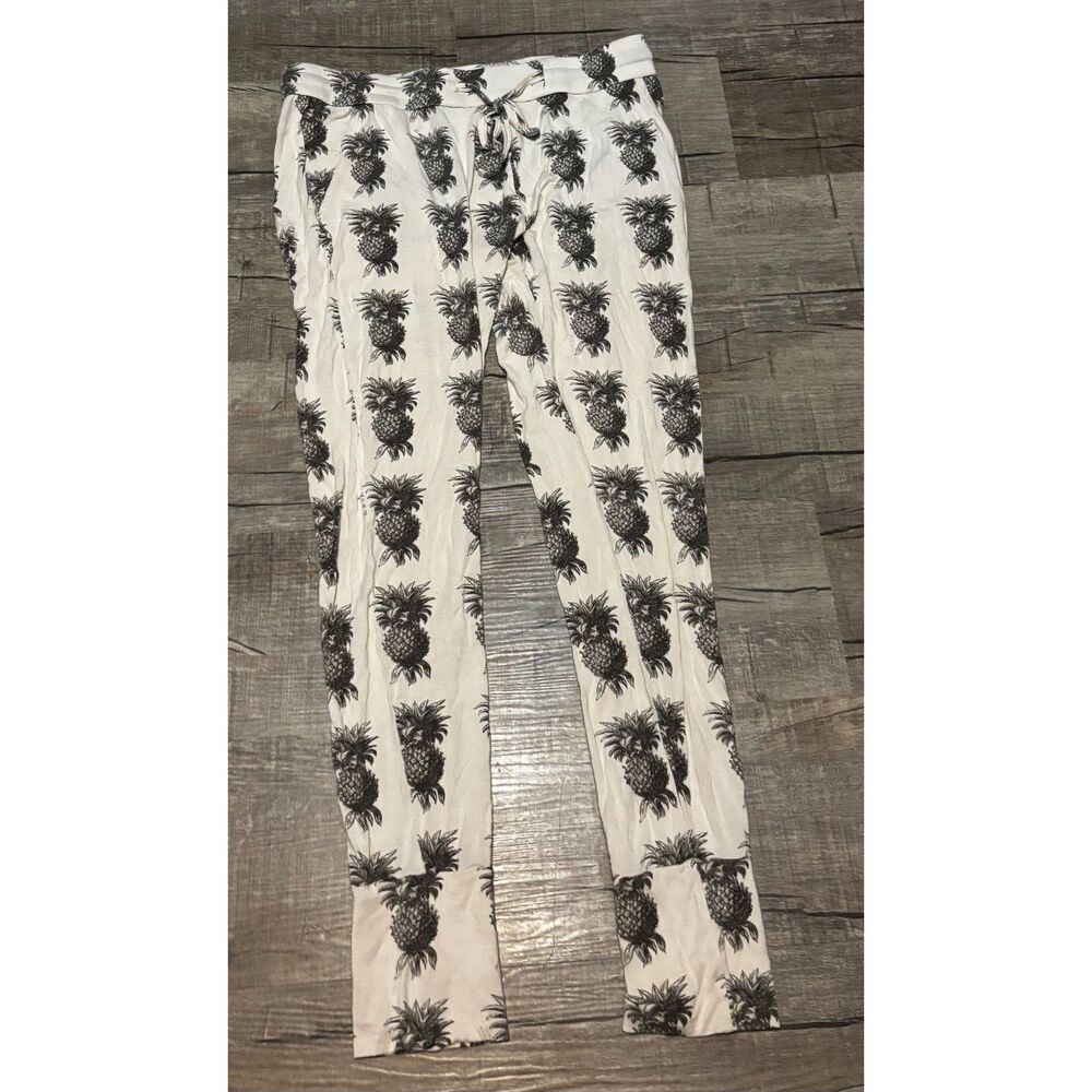 Kate Quinn Womens Large Leggings Pineapple Print White Black Lounge Pants